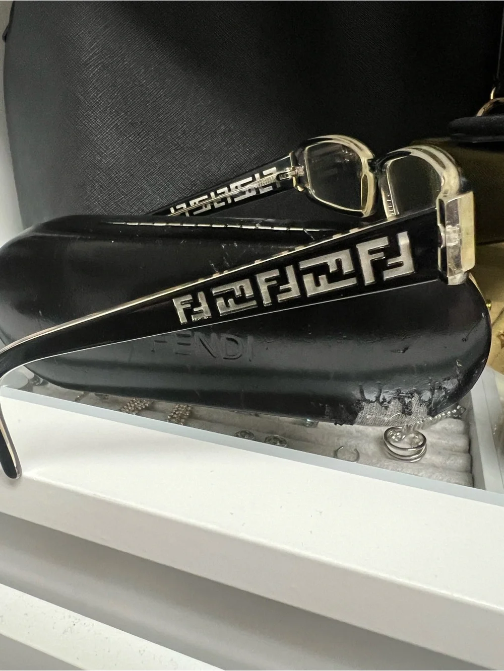 Authentic Fendi Black Rectangular Women's Glasses with Subtle Logo Arms